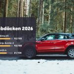 Bil med vinterdäck på snöig väg – bästa dubbdäcken 2026